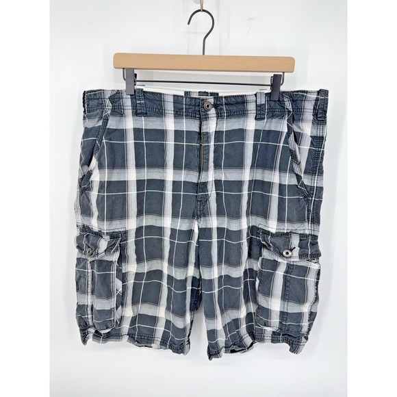 Vintage Y2K Express Mens Shorts 38 Plaid Cargo Retro Throwback Preppy Academia - Picture 1 of 5
